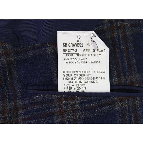Samuelsohn Blue Brown Plaid Wool Knit Plaid Windowpane Patch Pocket Blazer 48L - Picture 10 of 11